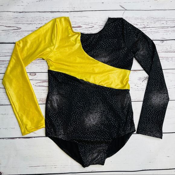 Black and Gold silver sparkle leotard long sleeve - Picture 1 of 10